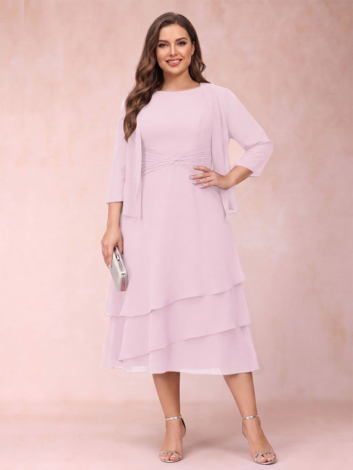 Sheath/Column Scoop Sleeveless Plus Size Mother of the Bride Dresses with Ruched &amp; Jacket