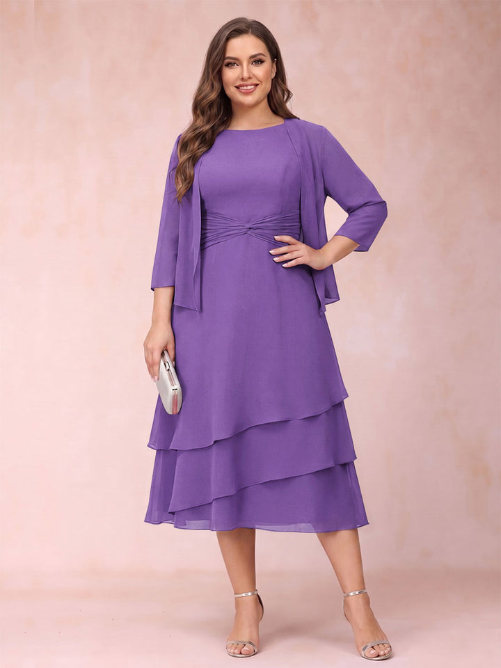 Sheath/Column Scoop Sleeveless Plus Size Mother of the Bride Dresses with Ruched &amp; Jacket