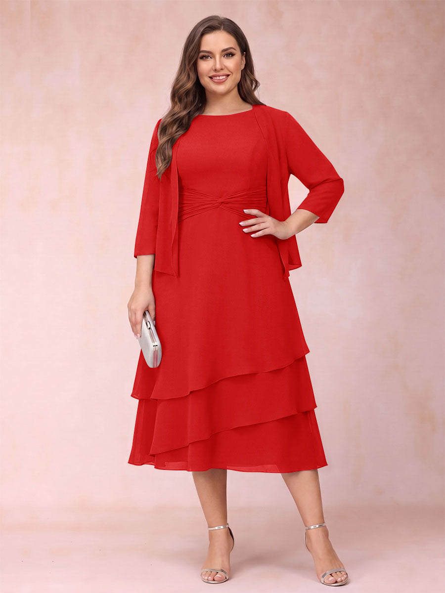 Sheath/Column Scoop Sleeveless Plus Size Mother of the Bride Dresses with Ruched &amp; Jacket