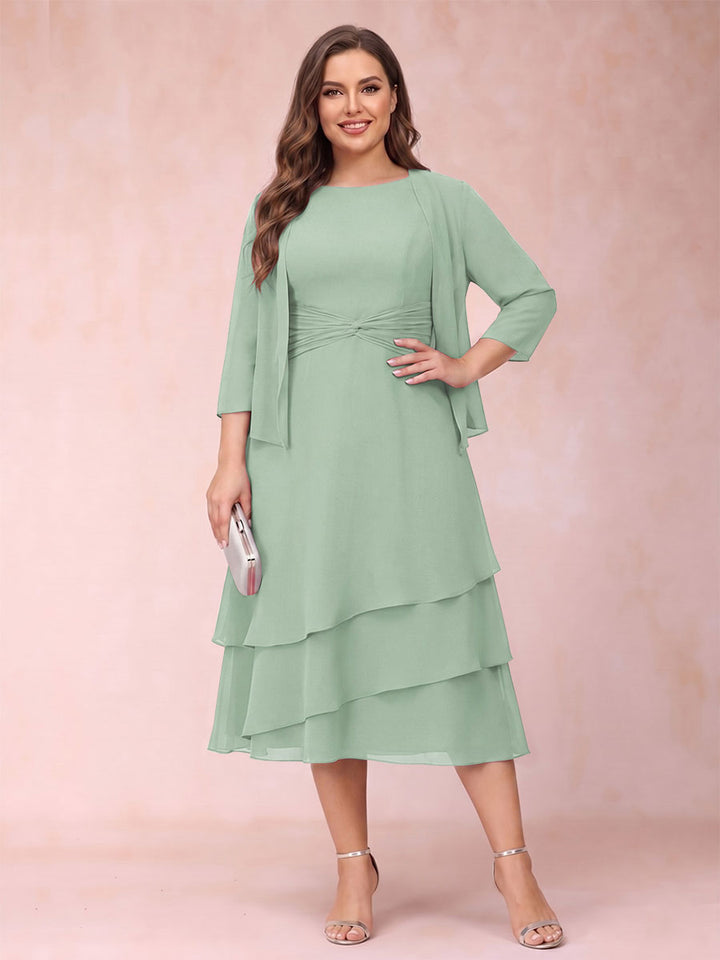 Sheath/Column Scoop Sleeveless Plus Size Mother of the Bride Dresses with Ruched &amp; Jacket