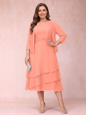 Sheath/Column Scoop Sleeveless Plus Size Mother of the Bride Dresses with Ruched & Jacket