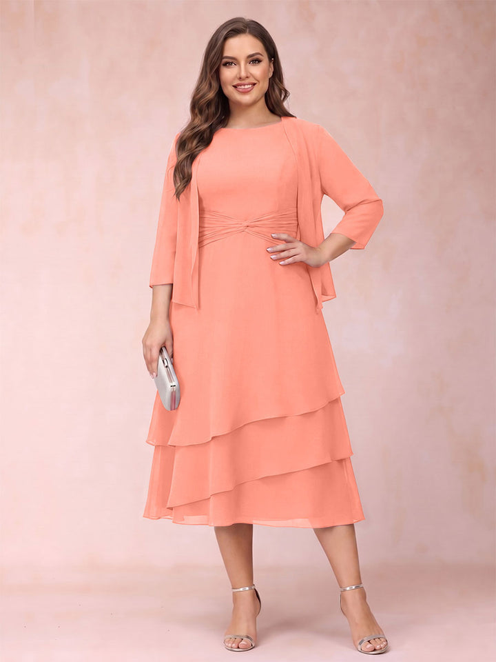 Sheath/Column Scoop Sleeveless Plus Size Mother of the Bride Dresses with Ruched &amp; Jacket