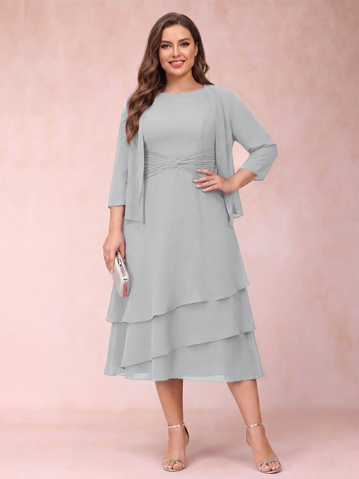Sheath/Column Scoop Sleeveless Plus Size Mother of the Bride Dresses with Ruched &amp; Jacket
