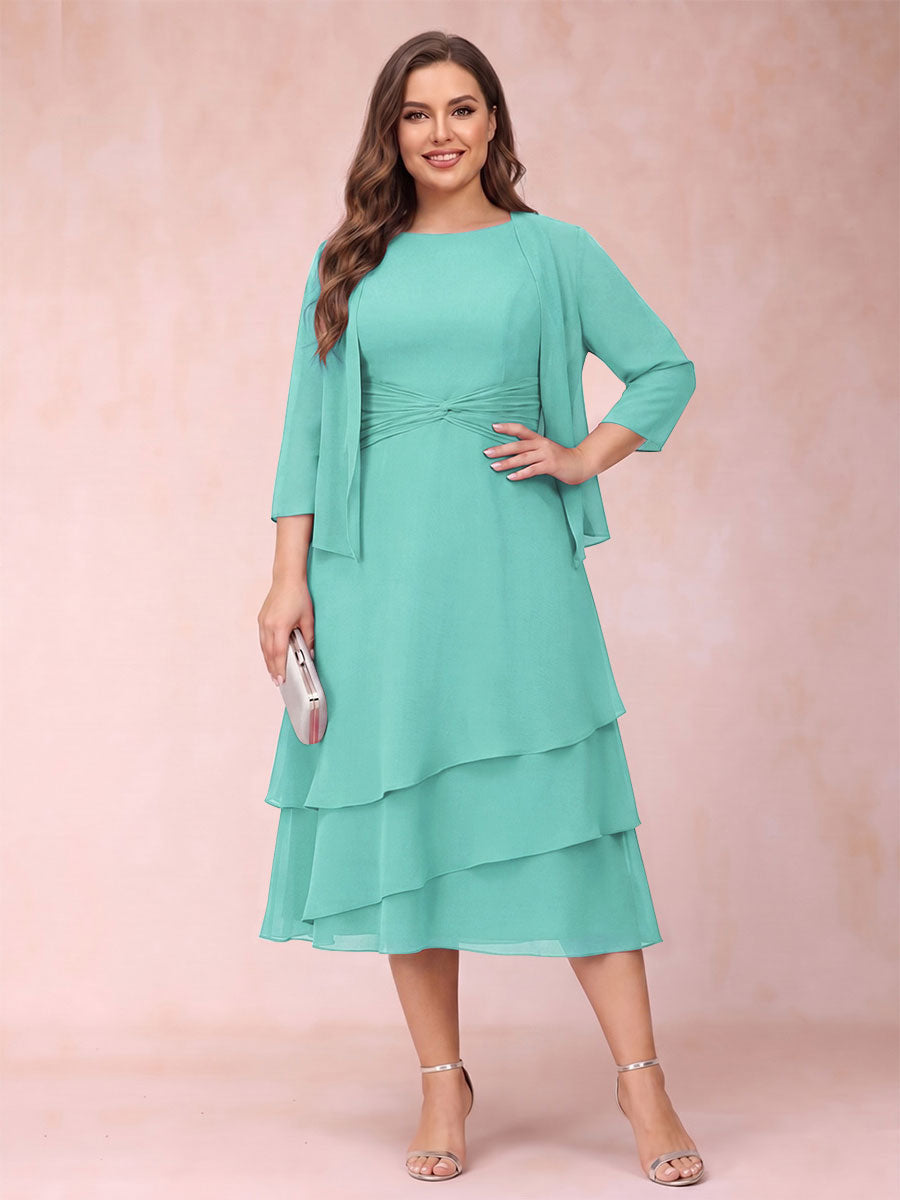 Sheath/Column Scoop Sleeveless Plus Size Mother of the Bride Dresses with Ruched &amp; Jacket