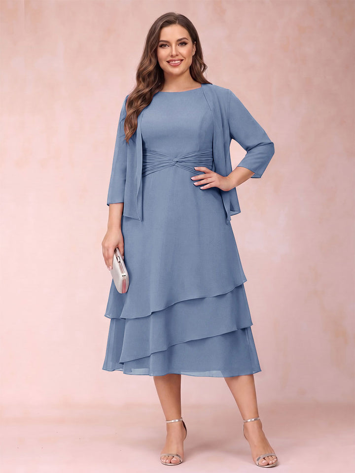 Sheath/Column Scoop Sleeveless Plus Size Mother of the Bride Dresses with Ruched &amp; Jacket