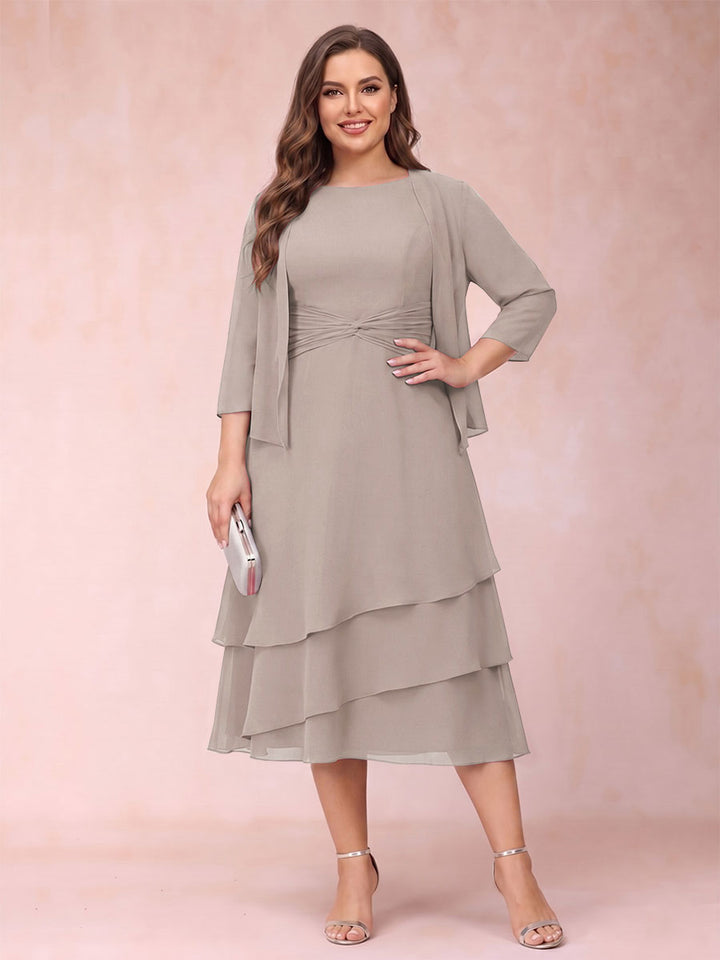 Sheath/Column Scoop Sleeveless Plus Size Mother of the Bride Dresses with Ruched &amp; Jacket