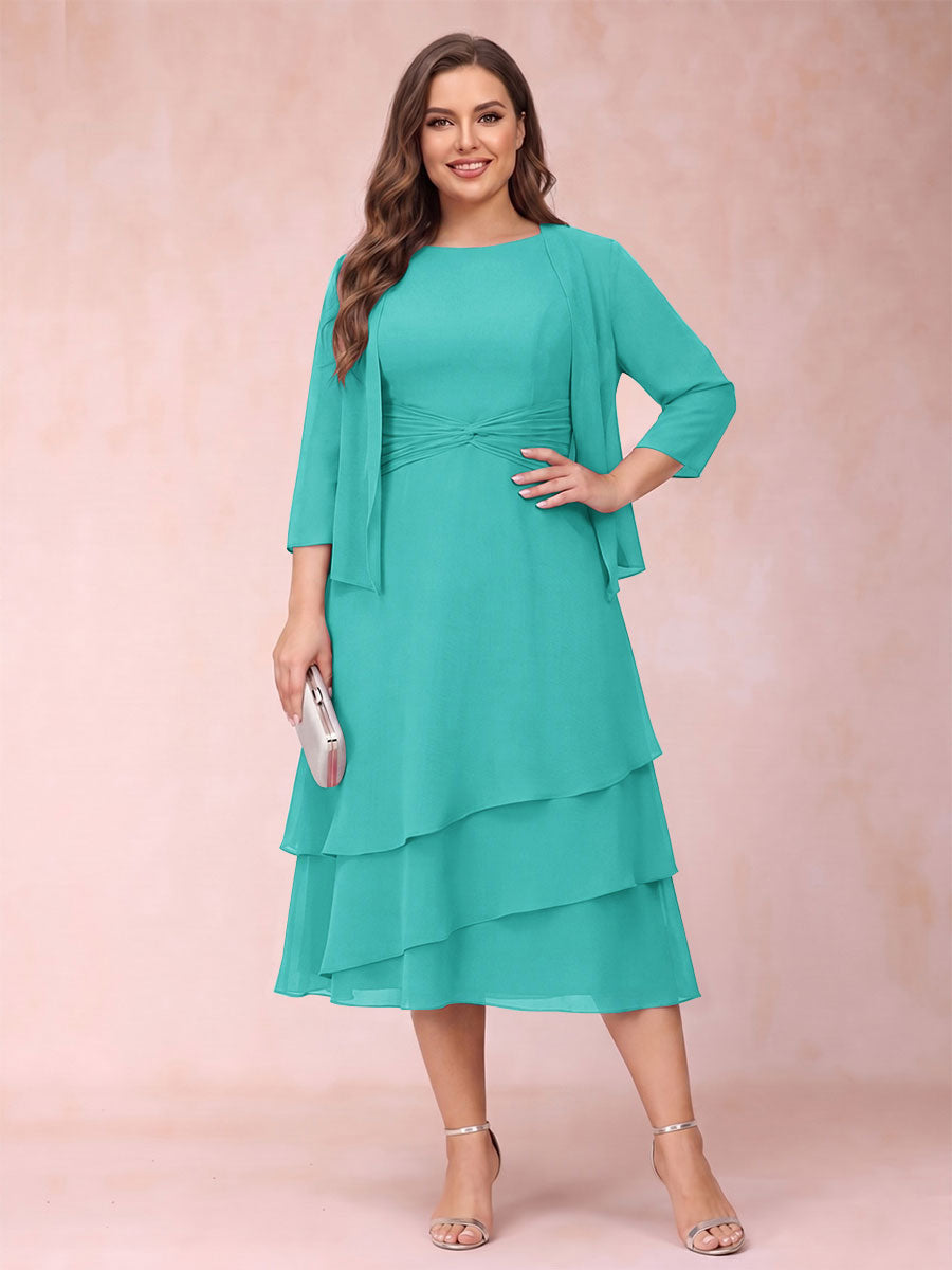 Sheath/Column Scoop Sleeveless Plus Size Mother of the Bride Dresses with Ruched &amp; Jacket