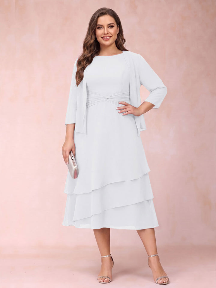 Sheath/Column Scoop Sleeveless Plus Size Mother of the Bride Dresses with Ruched &amp; Jacket