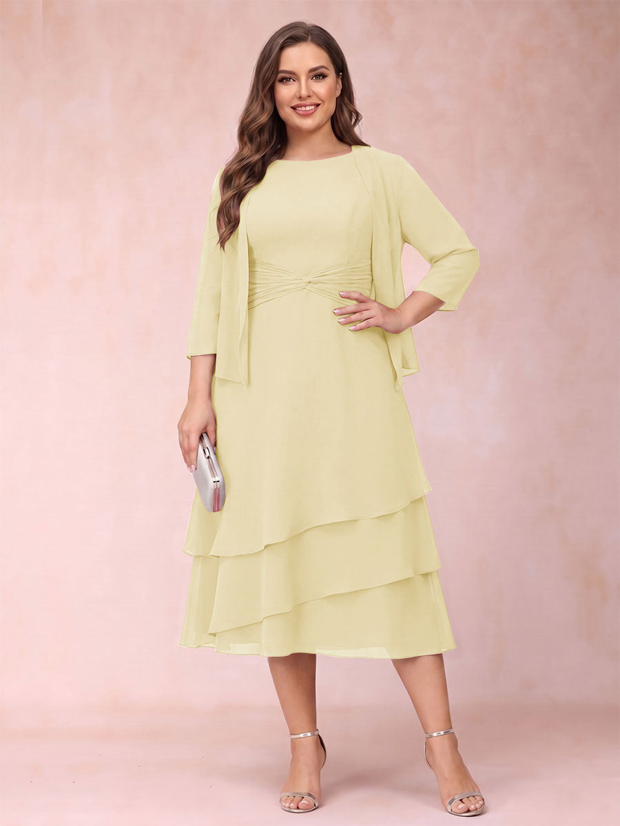 Sheath/Column Scoop Sleeveless Plus Size Mother of the Bride Dresses with Ruched &amp; Jacket