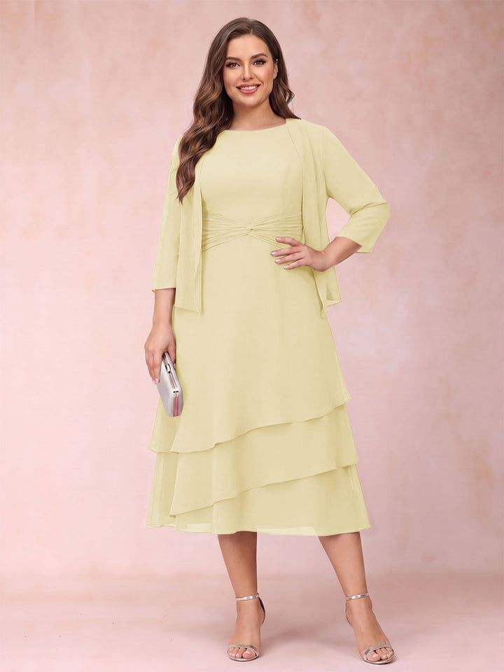 Sheath/Column Scoop Sleeveless Plus Size Mother of the Bride Dresses with Ruched &amp; Jacket