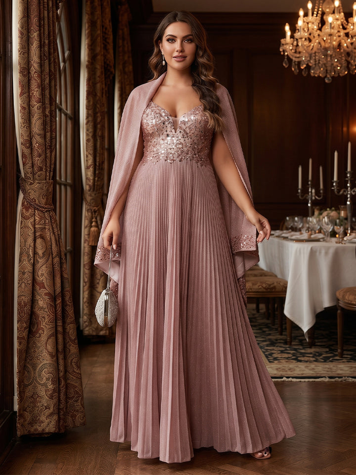 A-Line/Princess Spaghetti Straps Sleeveless Long Formal Plus Size Evening Dresses with Sequins