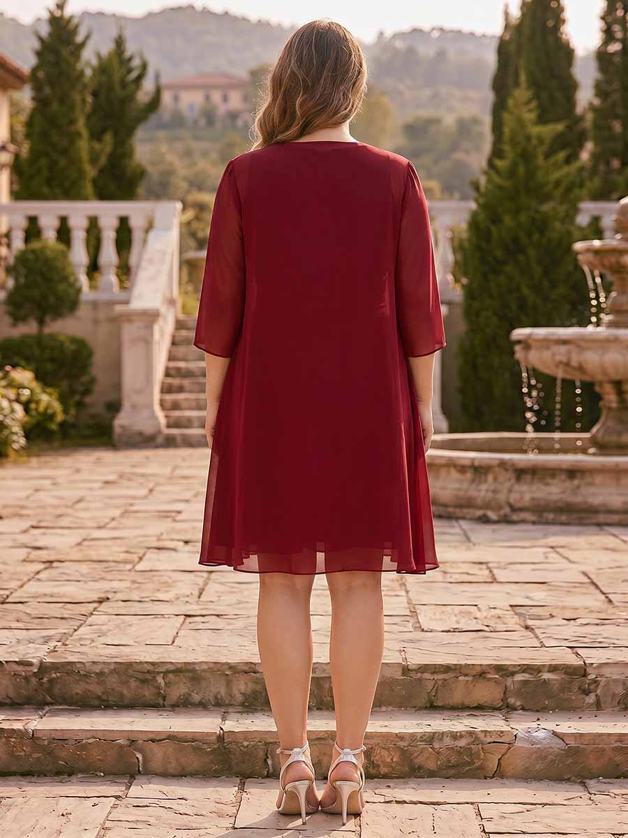 A-Line/Princess Scoop Sleeveless Short Formal Plus Size Evening Dresses with Ruched &amp; Jacket