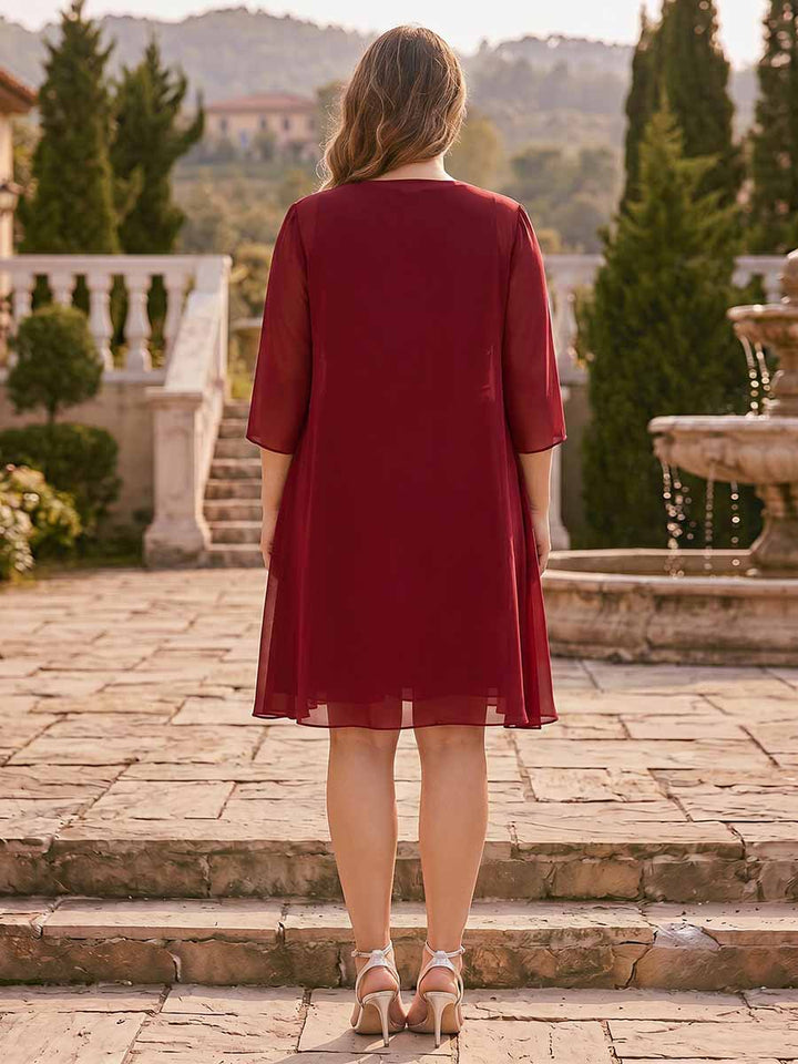 A-Line/Princess Scoop Sleeveless Short Formal Plus Size Evening Dresses with Ruched &amp; Jacket