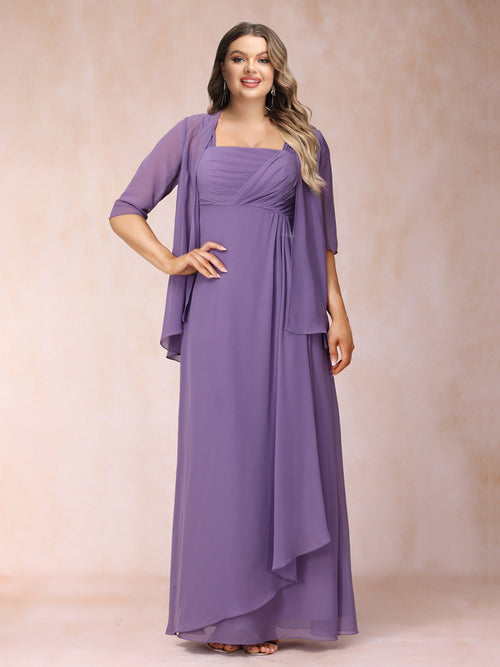 A-Line/Princess Sleeveless Plus Size Mother of the Bride Dresses with Ruffles & Jacket