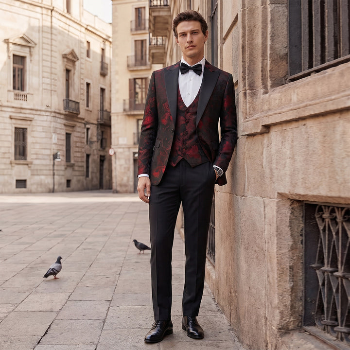 Tailored Fit Single Breasted One-button 3 Pieces Printed Men&