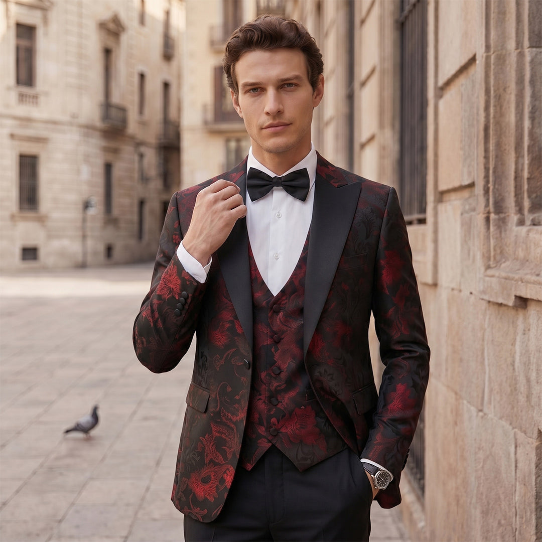 Tailored Fit Single Breasted One-button 3 Pieces Printed Men&