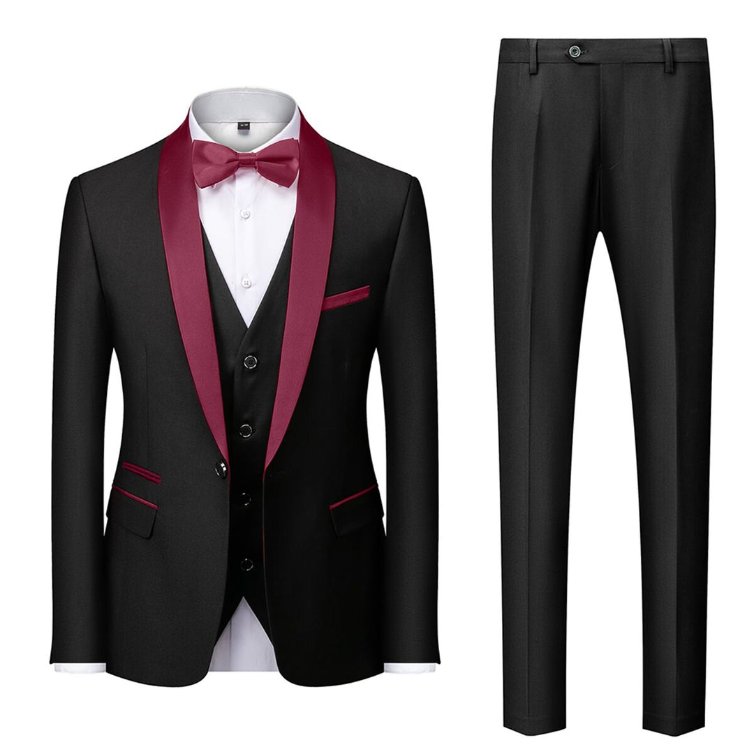 Tailored Fit Single Breasted One-button 3 Pieces Solid Colored Men&