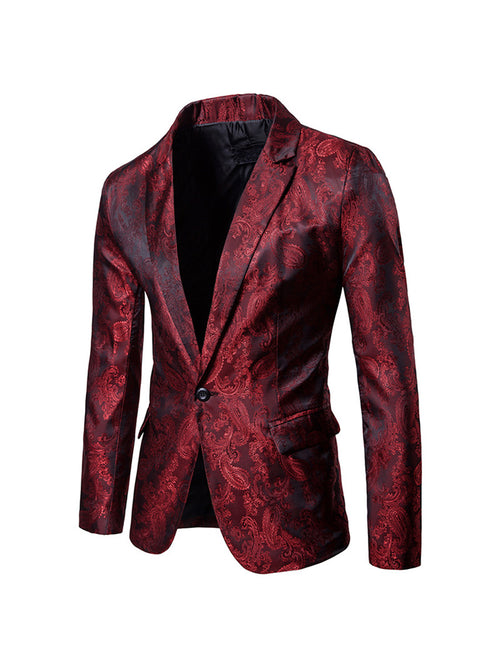 Men's Tailored Fit Single Breasted One-Button Printed Party Jacket