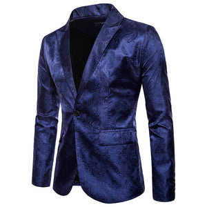 Men's Tailored Fit Single Breasted One-Button Printed Party Jacket