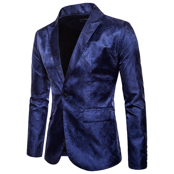 Men's Tailored Fit Single Breasted One-Button Printed Party Jacket
