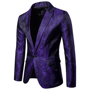 Men's Tailored Fit Single Breasted One-Button Printed Party Jacket