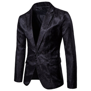 Men's Tailored Fit Single Breasted One-Button Printed Party Jacket