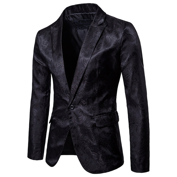 Men's Tailored Fit Single Breasted One-Button Printed Party Jacket