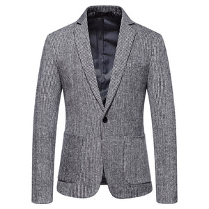 Tailored Fit Single Breasted One-Button Striped Men's Party Jacket