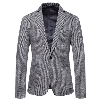 Tailored Fit Single Breasted One-Button Striped Men's Party Jacket