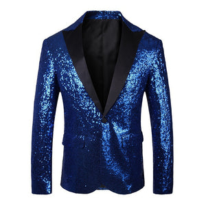 Tailored Fit Single Breasted One-Button Sequin Men's Party Jacket