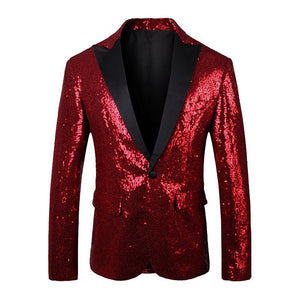 Tailored Fit Single Breasted One-Button Sequin Men's Party Jacket