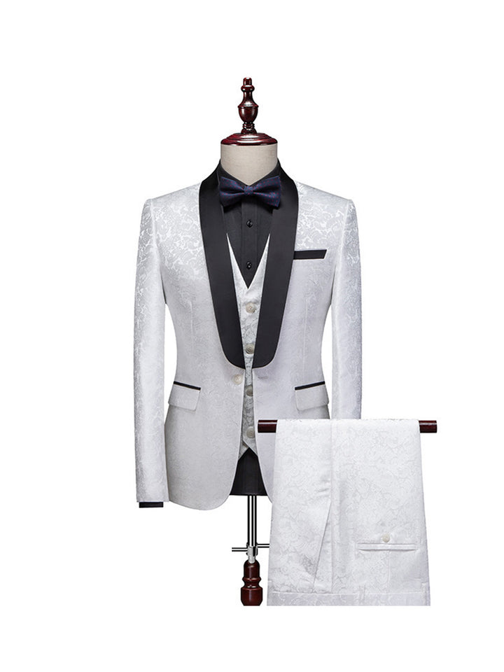 Tailored Fit Shawl Lapel Single Breasted One-button 3 Pieces Patterned Men&