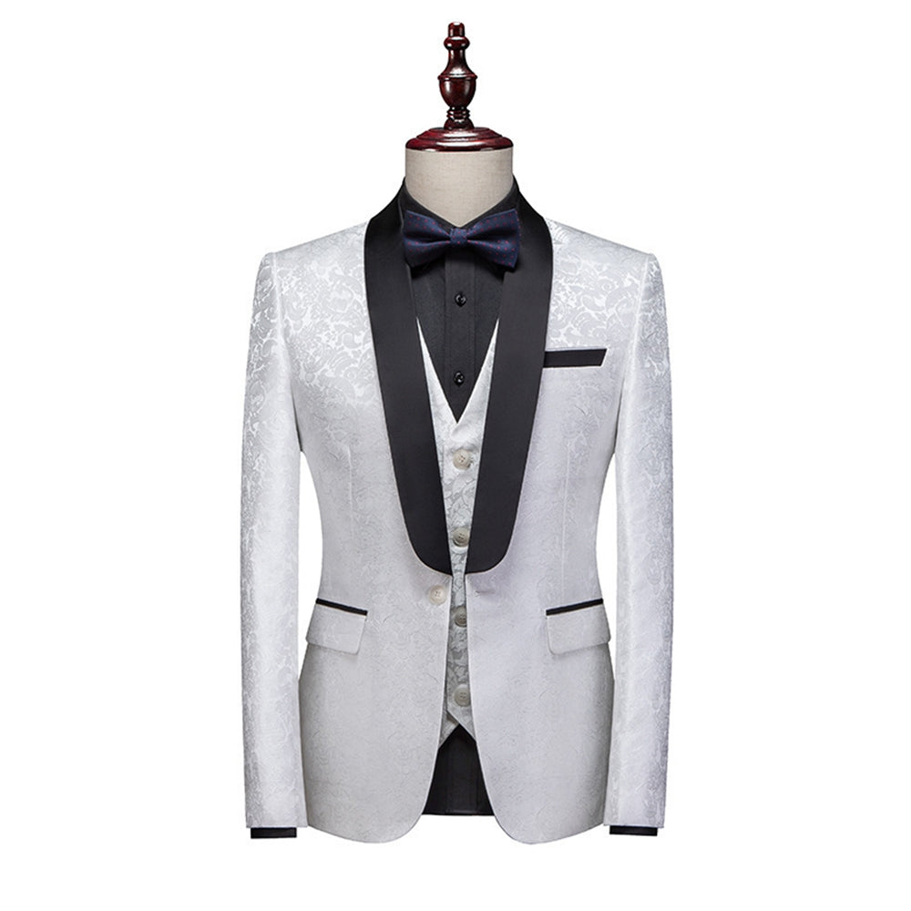 Tailored Fit Shawl Lapel Single Breasted One-button 3 Pieces Patterned Men&