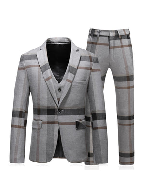 Tailored Fit Notched Lapel Single Breasted One-button 3 Pieces Patterned Men's Wedding Suits