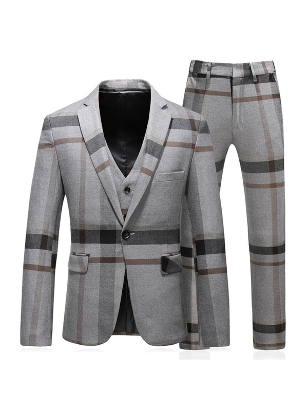 Tailored Fit Notched Lapel Single Breasted One-button 3 Pieces Patterned Men's Wedding Suits