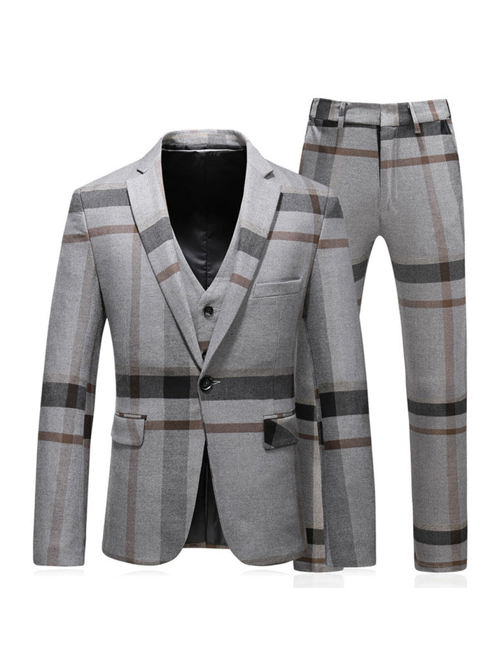 Tailored Fit Notched Lapel Single Breasted One-button 3 Pieces Patterned Men&