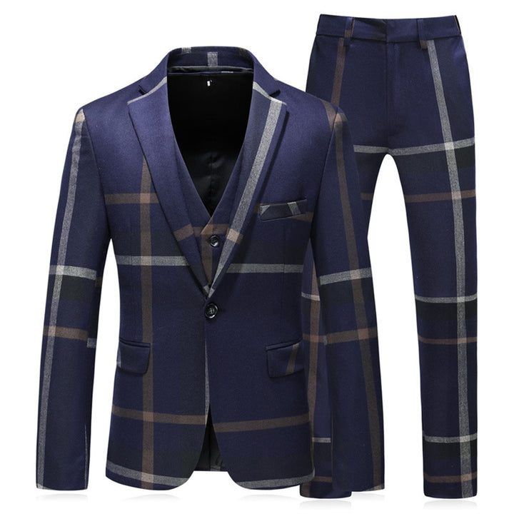 Tailored Fit Notched Lapel Single Breasted One-button 3 Pieces Patterned Men&