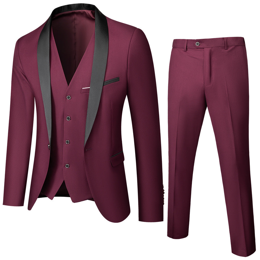 Tailored Fit Shawl Lapel Single Breasted One-button 3 Pieces Patterned Men&
