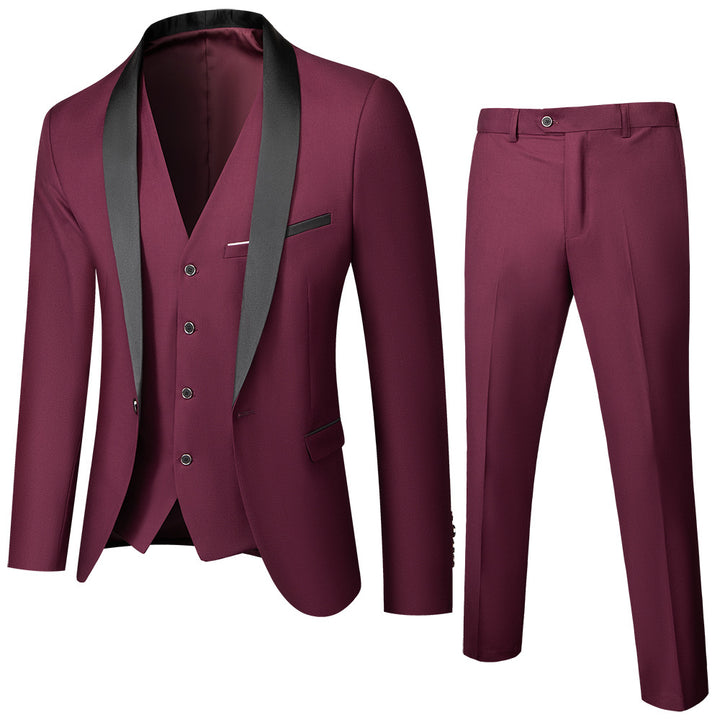 Tailored Fit Shawl Lapel Single Breasted One-button 3 Pieces Patterned Men&