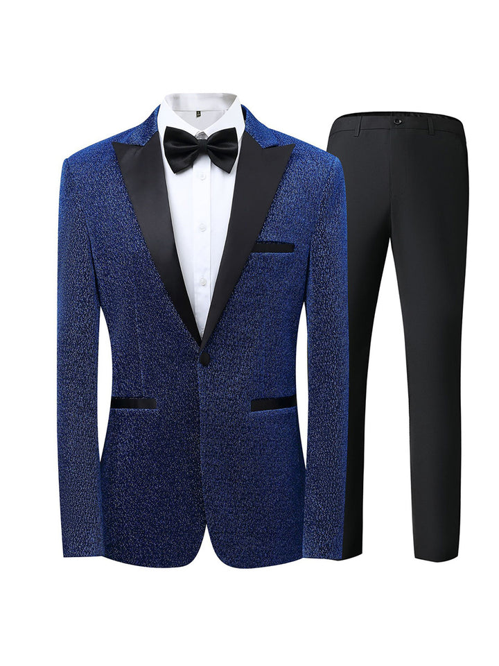 Tailored Fit Peaked Lapel Single Breasted One-button 3 Pieces Patterned Men&