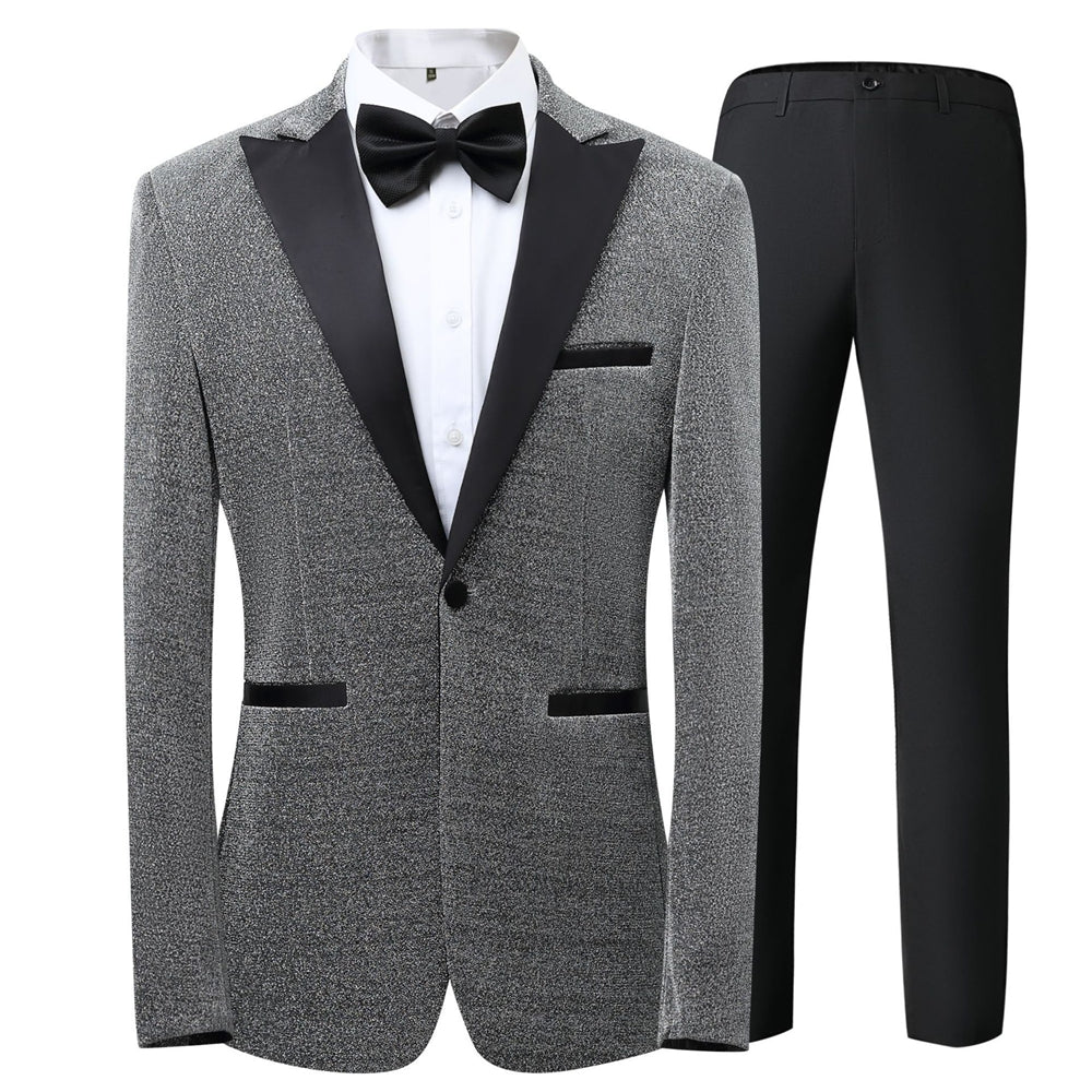 Tailored Fit Peaked Lapel Single Breasted One-button 3 Pieces Patterned Men&
