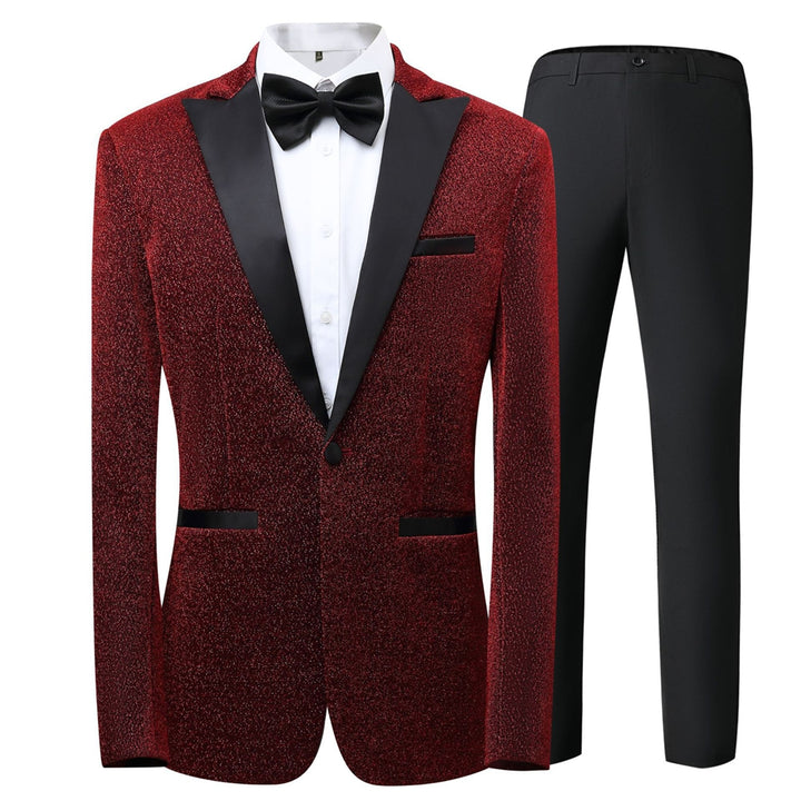 Tailored Fit Peaked Lapel Single Breasted One-button 3 Pieces Patterned Men&
