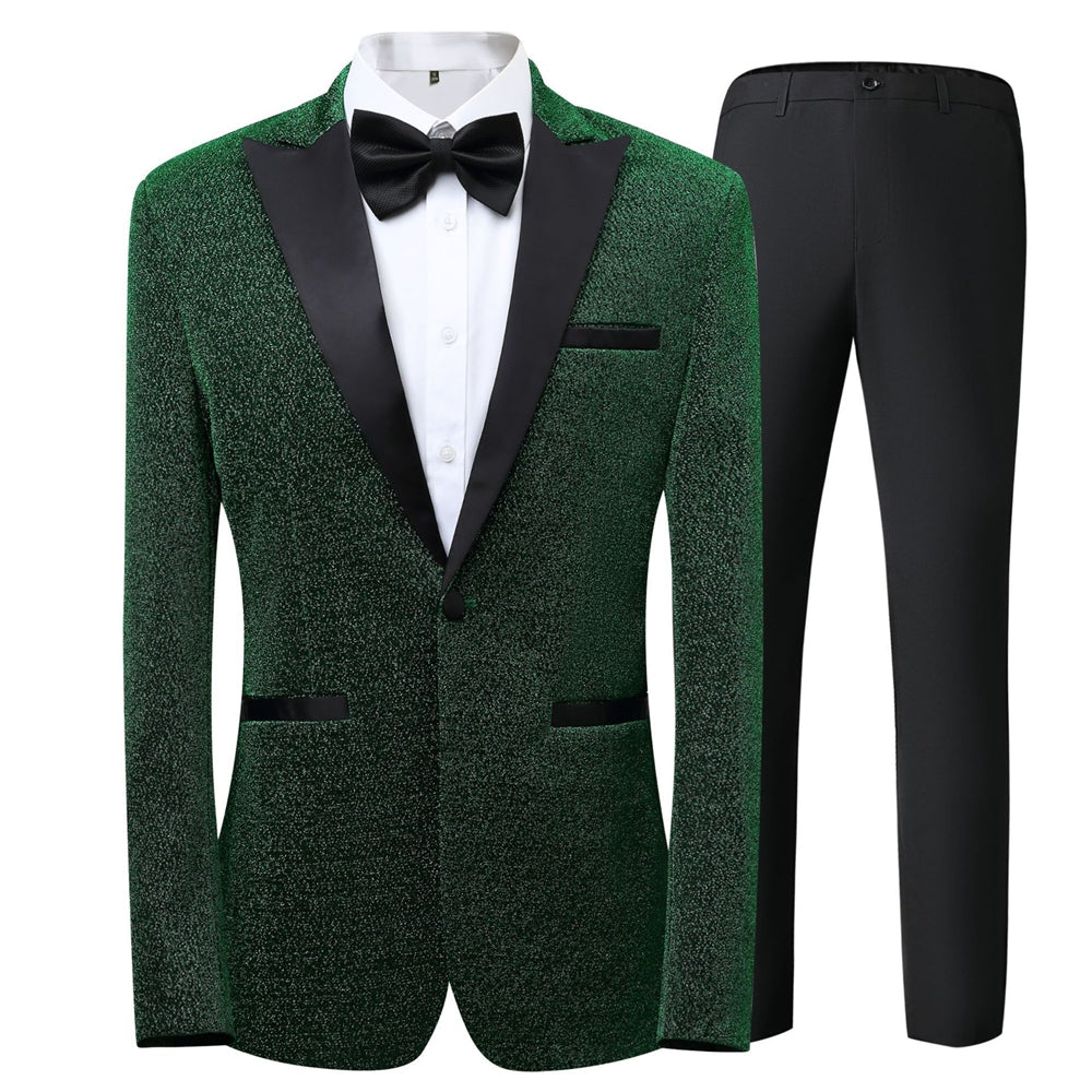 Tailored Fit Peaked Lapel Single Breasted One-button 3 Pieces Patterned Men&