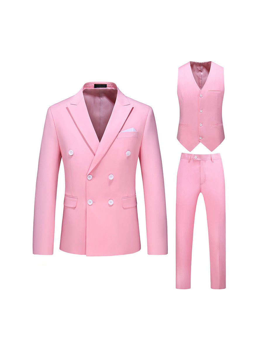 Tailored Fit Peaked Lapel Double Breasted Six-buttons 3 Pieces Men&