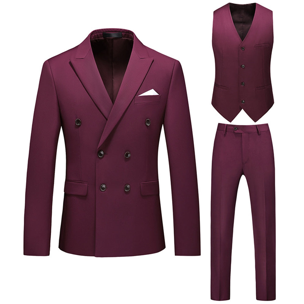 Tailored Fit Peaked Lapel Double Breasted Six-buttons 3 Pieces Men&