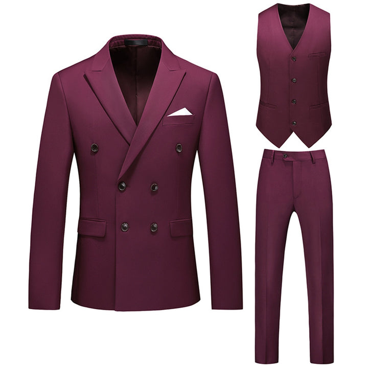 Tailored Fit Peaked Lapel Double Breasted Six-buttons 3 Pieces Men&