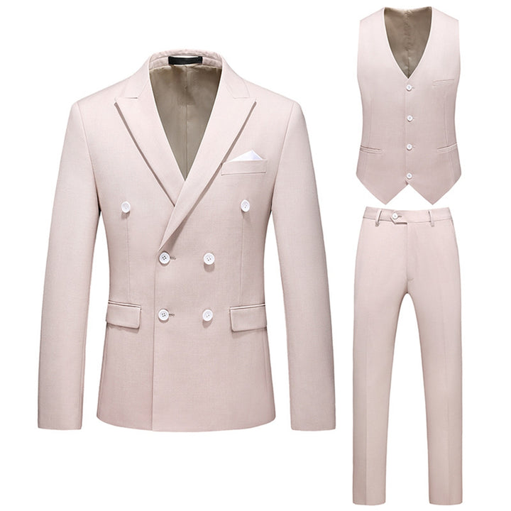 Tailored Fit Peaked Lapel Double Breasted Six-buttons 3 Pieces Men&