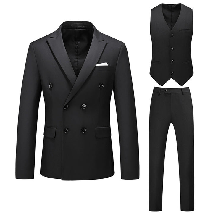 Tailored Fit Peaked Lapel Double Breasted Six-buttons 3 Pieces Men&