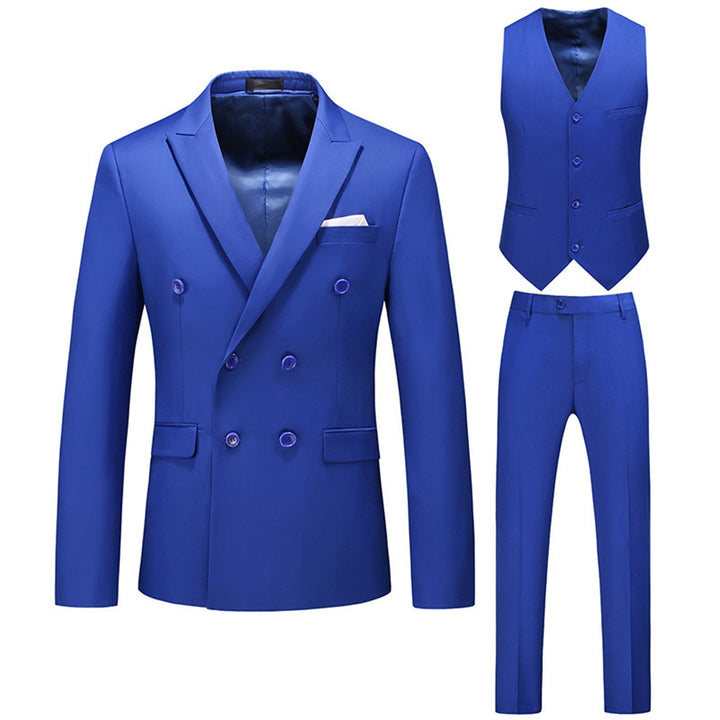 Tailored Fit Peaked Lapel Double Breasted Six-buttons 3 Pieces Men&