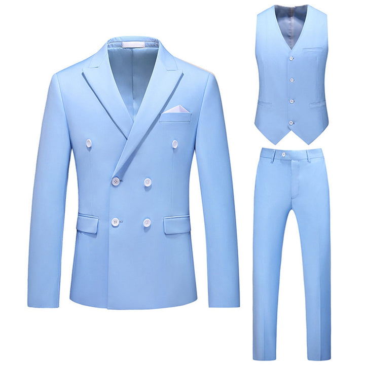 Tailored Fit Peaked Lapel Double Breasted Six-buttons 3 Pieces Men&